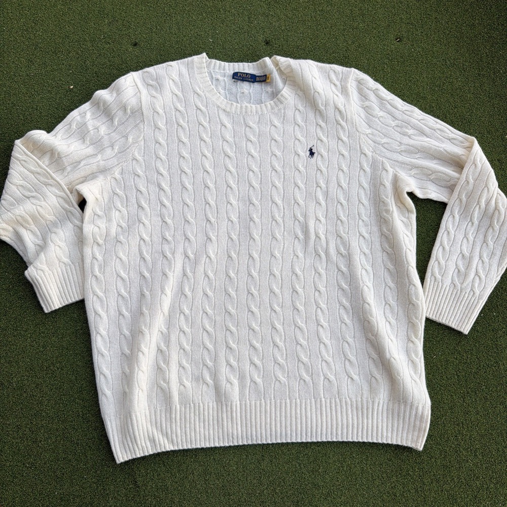 Polo Ralph Lauren Men's Size 3XLT Beige Cable Knit Sweater 90 Wool 10 Cashmere